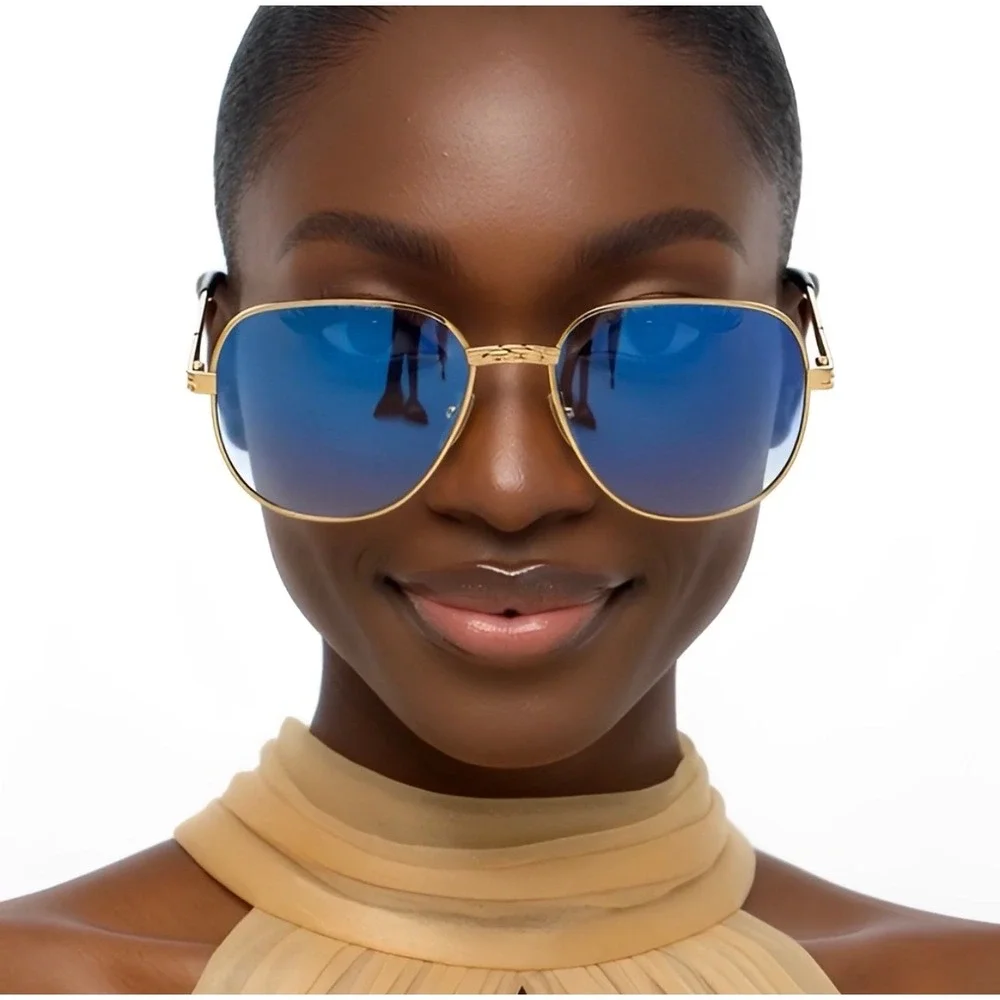 Retro‎ Steampunk Round Oversized Sunglasses Eyewear Women Vintage Aviator Blue
